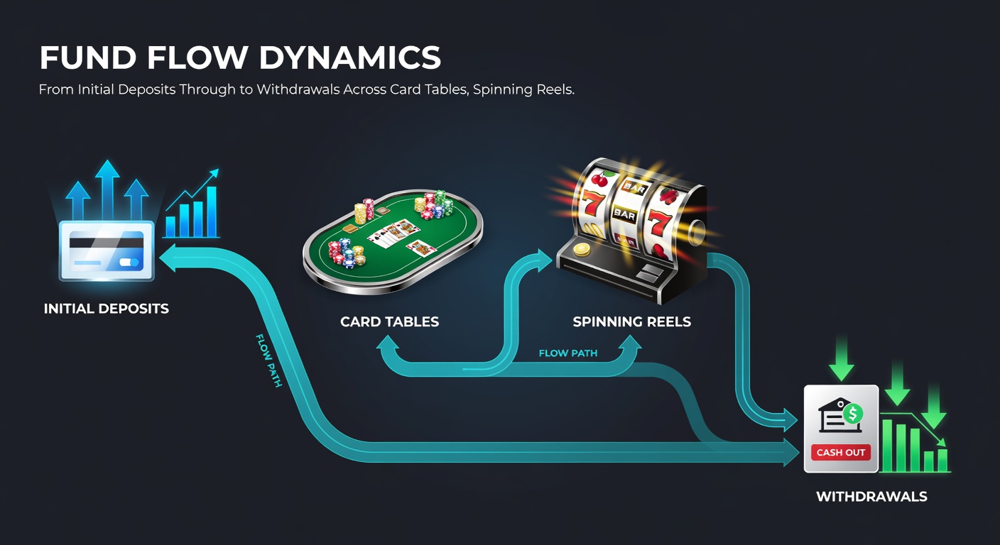 Diagram depicting money movement from player accounts to slot machines and sports betting markets with withdrawal pathways