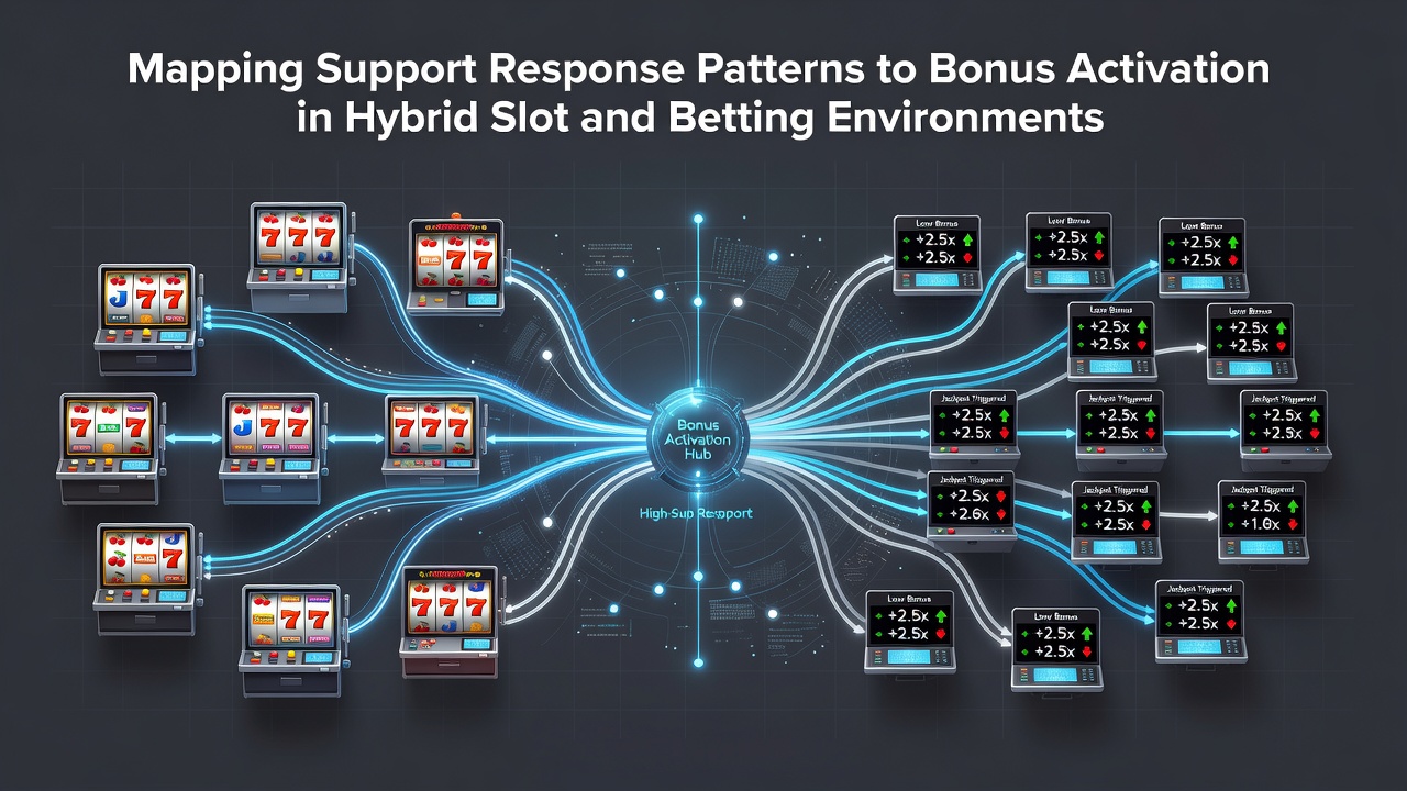 Support response mapping diagram showing bonus activation flows in hybrid slot and betting platforms