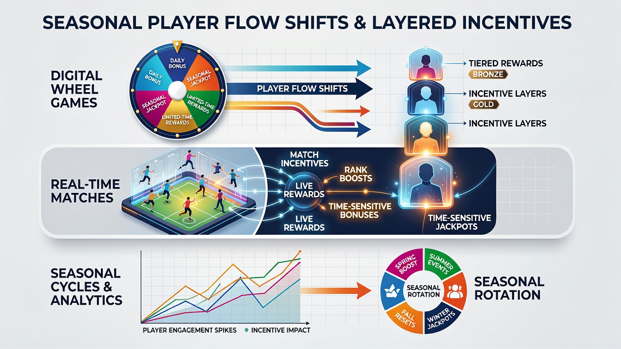 Analytics dashboard showing player migration patterns between wheel games and live sports forecasts during peak seasons