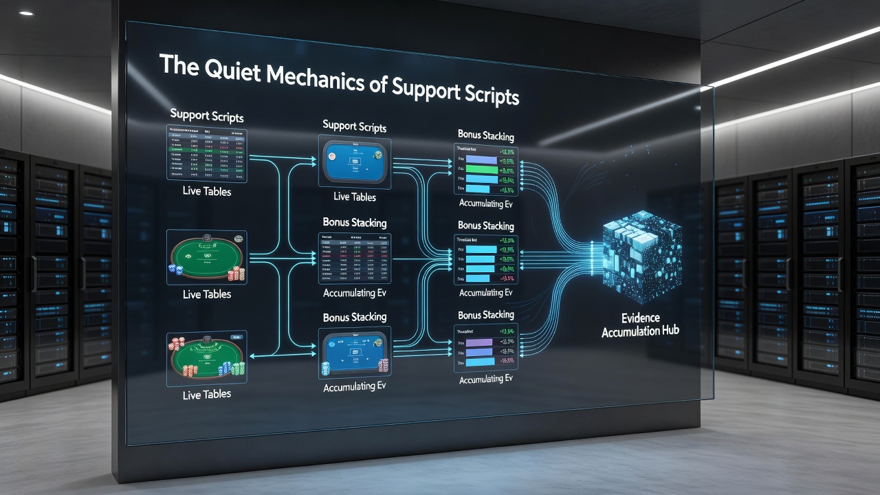 Flow diagram of script logic connecting live table bonuses with accumulating event market calculations