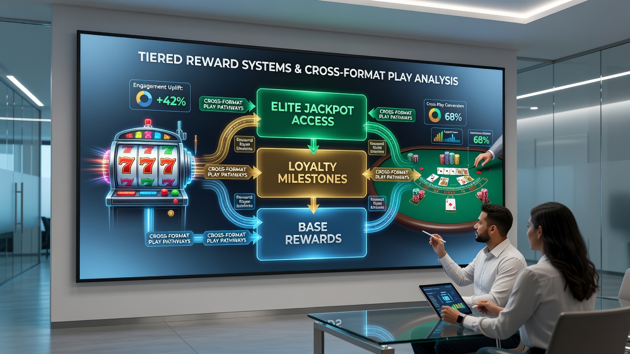 Players engaging with live table games and sports betting forecasts while tracking tier progress on a unified loyalty dashboard